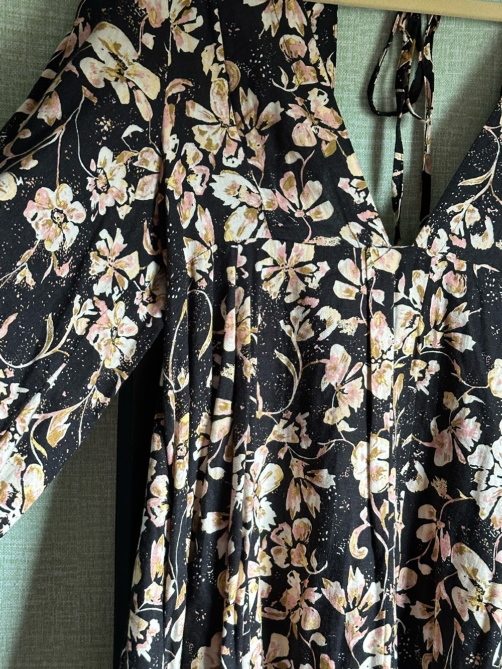Free People Balloon Sleeve Black + Neutral Floral Print Linen Mini Dress, Size M - Picture 2 of 8